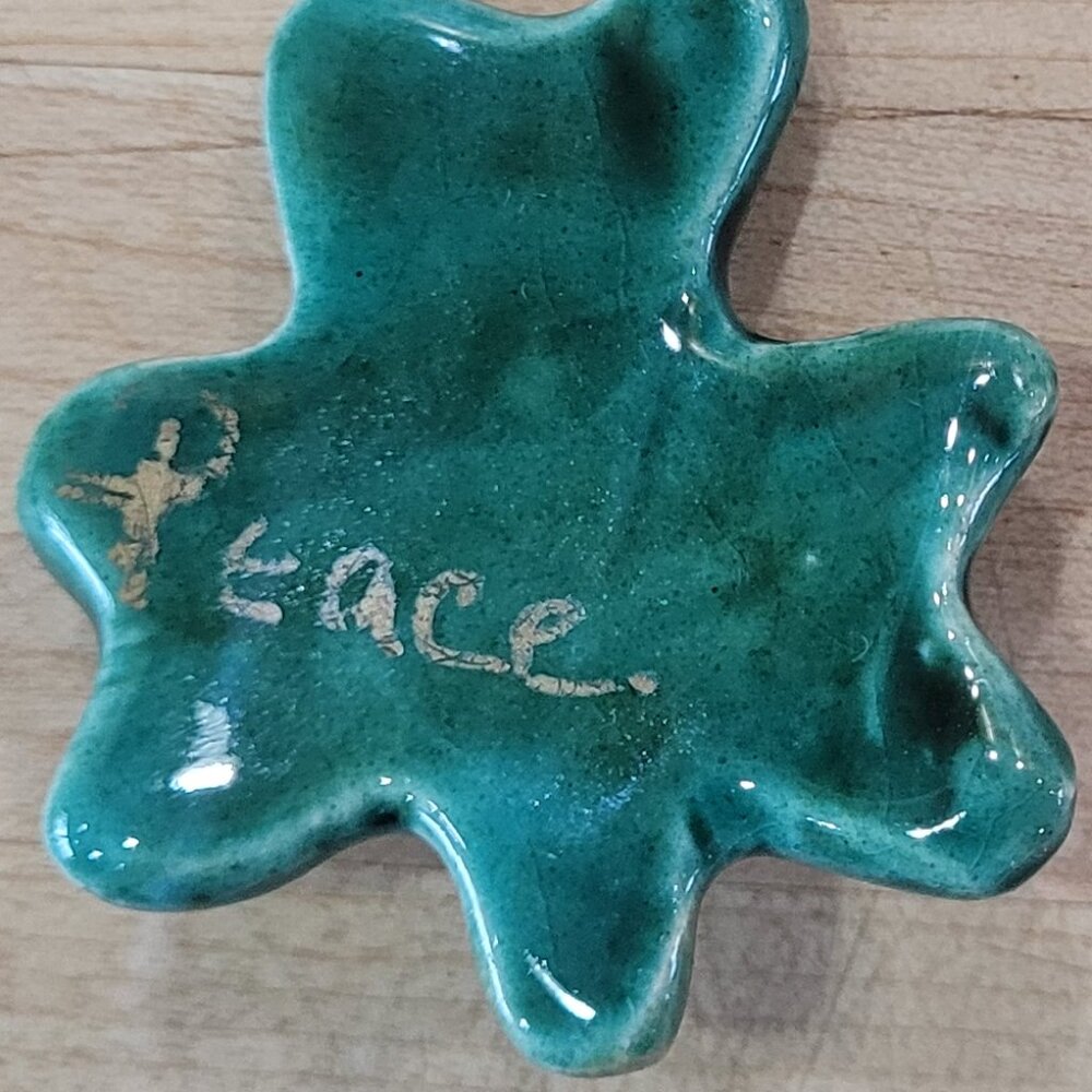 Vintage "Peace" Shamrock Clover Ceramic Brooch